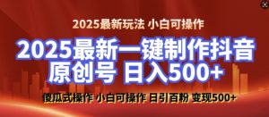 2025最新零基础制作100%过原创的美女抖音号，轻松日引百粉，后端转化日入5张-梦想波浪