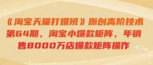 《淘宝天猫打爆班》原创高阶技术第64期，淘宝小爆款矩阵，年销售8000万店爆款矩阵操作-梦想波浪