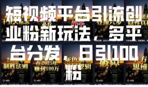 短视频平台引流创业粉新玩法，多平台分发，日引100粉-梦想波浪