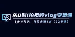 从0到1拍视频vlog变现课,5分钟每天,每月多赚1W(22节课)-梦想波浪