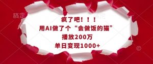 疯了吧!用AI做了个“会做饭的猫”,播放200万,单日变现1k-梦想波浪