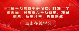 一品千万操盘手研习社，打爆一个引流品，实现百万千万业绩，爆品裂变，私域升单，发售实战-梦想波浪