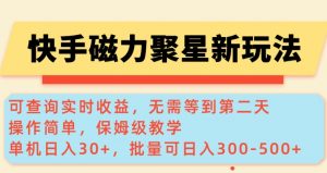 快手磁力新玩法，可查询实时收益，单机30+，批量可日入3到5张【揭秘】-梦想波浪