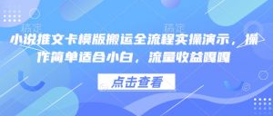 小说推文卡模版搬运全流程实操演示,操作简单适合小白,流量收益嘎嘎-梦想波浪