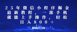 微信小程序25年掘金玩法,一部手机就能操作,稳定日入800+,适合所有人…-梦想波浪