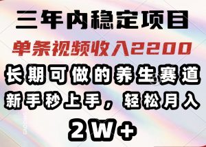 三年内稳定项目，长期可做的养生赛道，单条视频收入2200，新手秒上手，…-梦想波浪