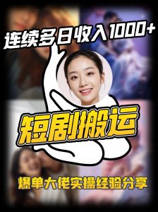 短剧搬运项目 连续多日收入1000+ 爆单大佬实操经验分享-梦想波浪