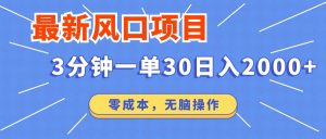最新短剧项目操作，3分钟一单30。日入2000左右，零成本，无脑操作。-梦想波浪