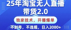 25年淘宝无人直播带货2.0.独家技术,开播爆单,纯小白易上手,不封号,不违规,日入多张【揭秘】-梦想波浪