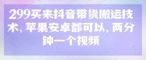 299买来抖音带货搬运技术,苹果安卓都可以,两分钟一个视频-梦想波浪
