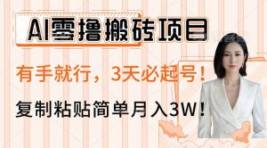 AI零撸搬砖项目玩法,有手就行,3天必起号,复制粘贴简单月入3W!-梦想波浪