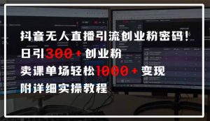 抖音无人直播引流密码！日引300+创业粉 单场轻松1000+变现 附详细实操教程-梦想波浪