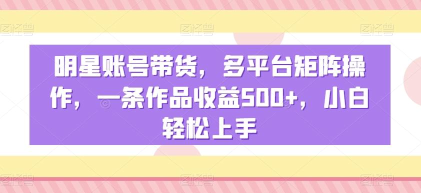 明星账号带货,多平台矩阵操作,一条作品收益500+,小白轻松上手【揭秘】