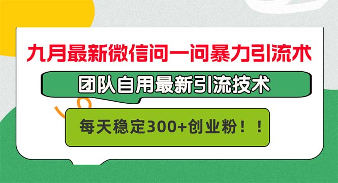 九月最新微信问一问暴力引流术，团队自用引流术，每天稳定300+创…-梦想波浪