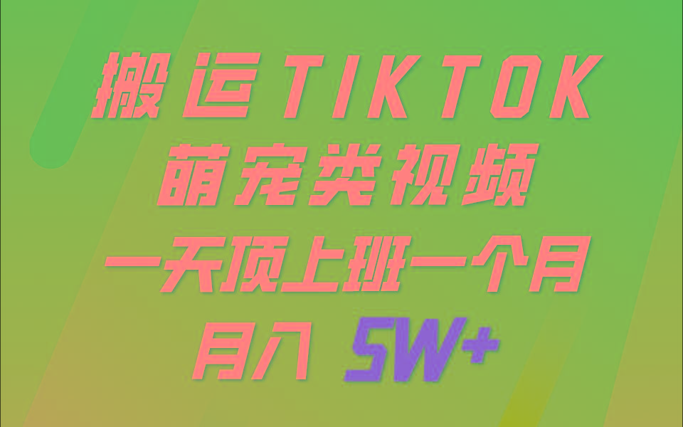一键搬运TIKTOK萌宠类视频，一部手机即可操作，所有平台均可发布 轻松月入5W+-梦想波浪