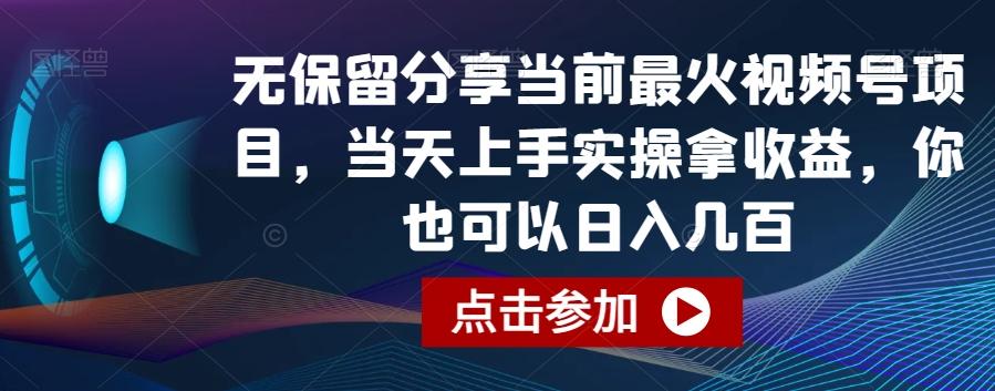 无保留分享当前最火视频号项目，当天上手实操拿收益，你也可以日入几百【揭秘】-梦想波浪