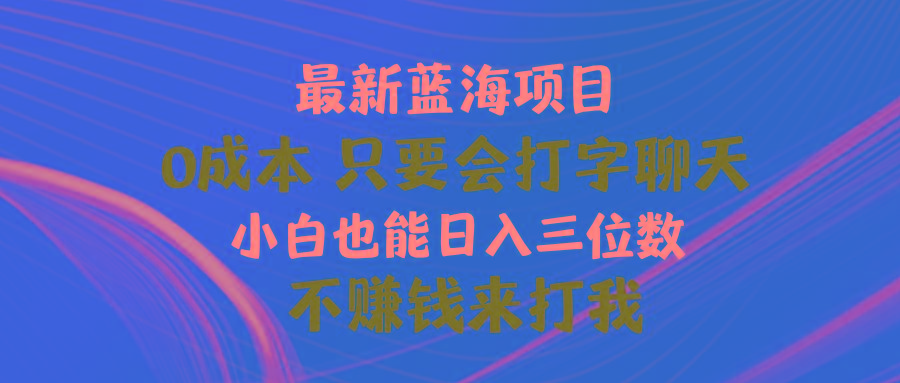 最新蓝海项目 0成本 只要会打字聊天 小白也能日入三位数 不赚钱来打我-梦想波浪