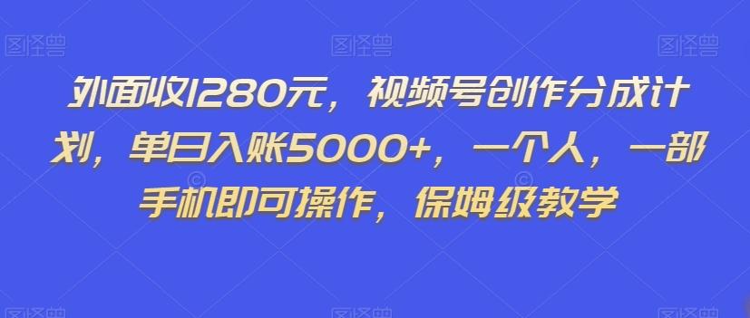 外面收1280元，视频号创作分成计划，单日入账5000+，一个人，一部手机即可操作，保姆级教学【揭秘】-梦想波浪