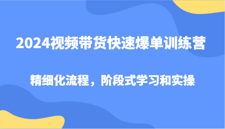 2024视频带货快速爆单训练营,精细化流程,阶段式学习和实操-梦想波浪