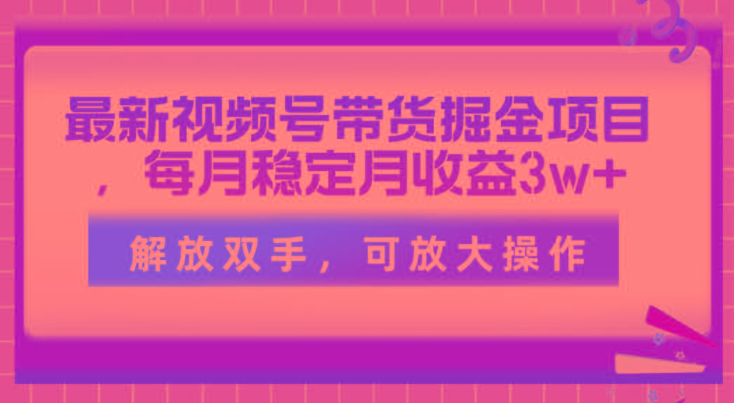 最新视频号带货掘金项目，每月稳定月收益3w+，解放双手，可放大操作-梦想波浪
