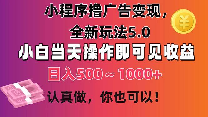 小程序撸广告变现，全新玩法5.0，小白当天操作即可上手，日收益 500~1000+-梦想波浪