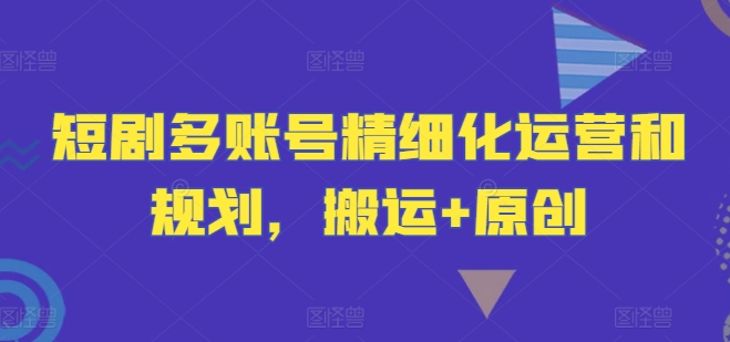 短剧多账号精细化运营和规划，搬运+原创-梦想波浪