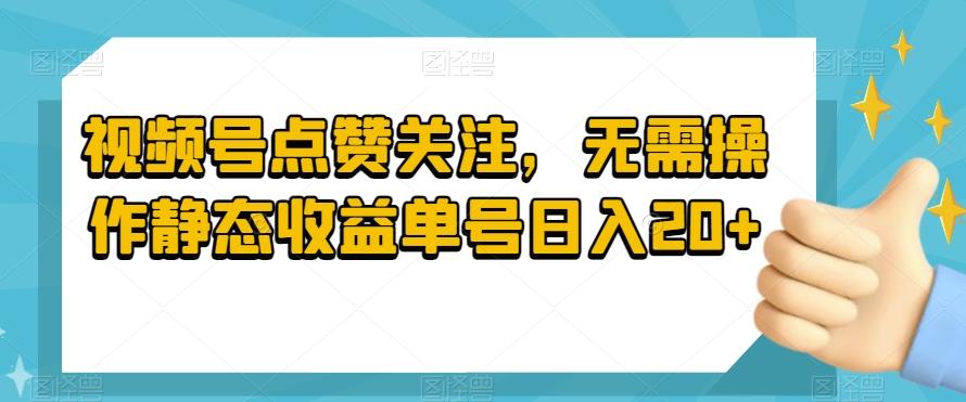 视频号点赞关注，无需操作静态收益单号日入20+-梦想波浪