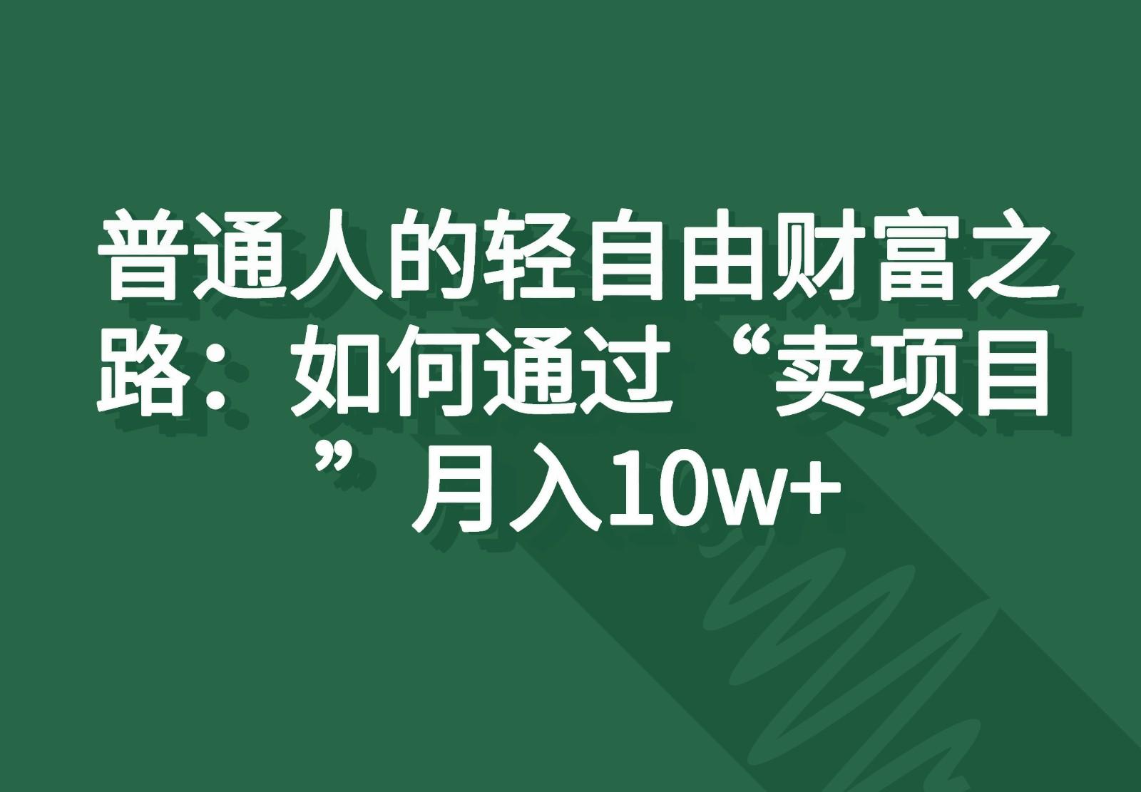 普通人的轻自由财富之路：如何通过“卖项目”月入10w+-梦想波浪