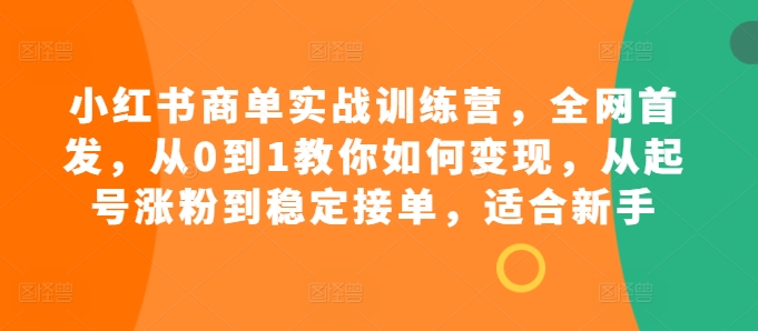 小红书商单实战训练营，全网首发，从0到1教你如何变现，从起号涨粉到稳定接单，适合新手-梦想波浪