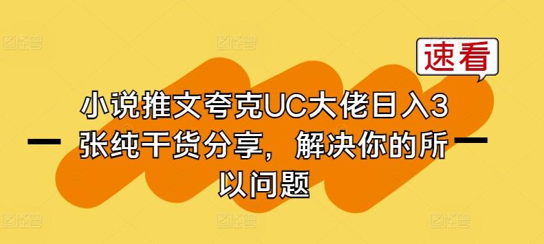 小说推文夸克UC大佬日入3张纯干货分享，解决你的所以问题-梦想波浪