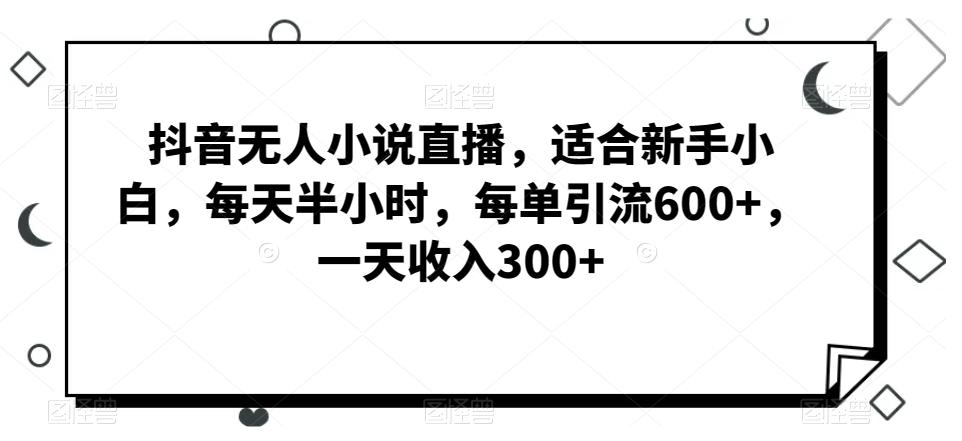 抖音无人小说直播，适合新手小白，每天半小时，每单引流600+，一天收入300+-梦想波浪