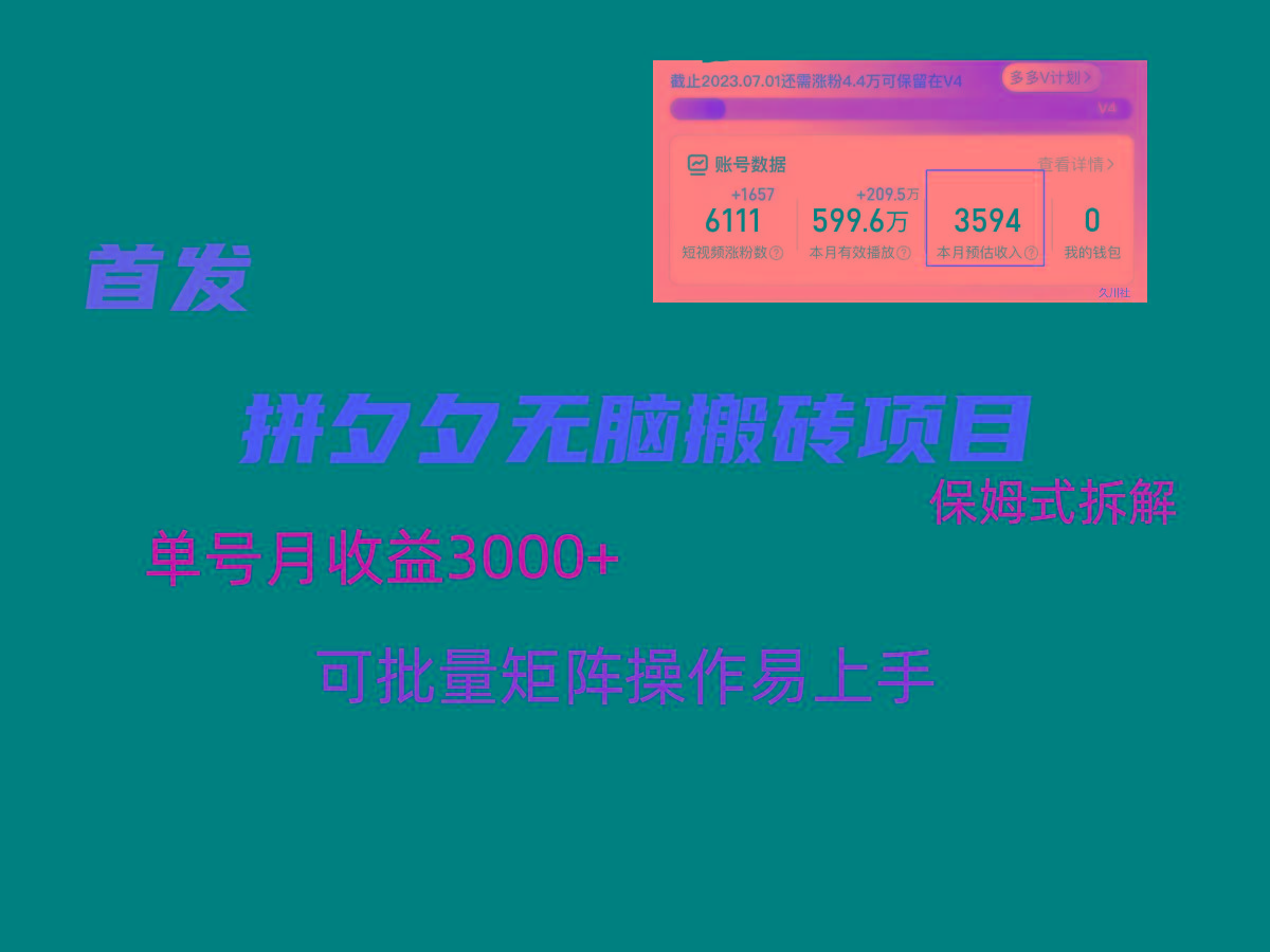 拼夕夕无脑搬砖，单号稳定收益3000+，保姆式拆解-梦想波浪
