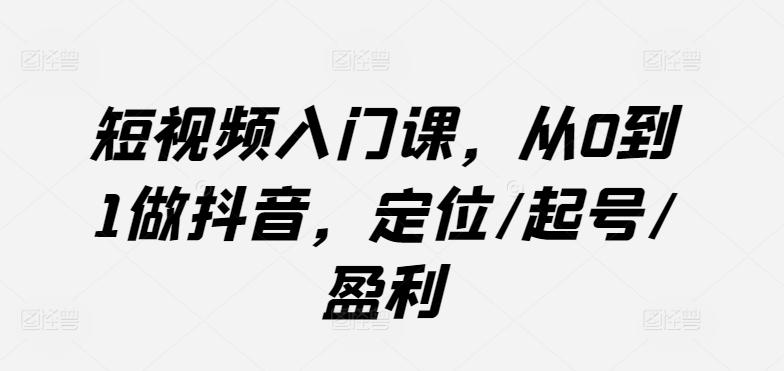 短视频入门课，从0到1做抖音，定位/起号/盈利-梦想波浪