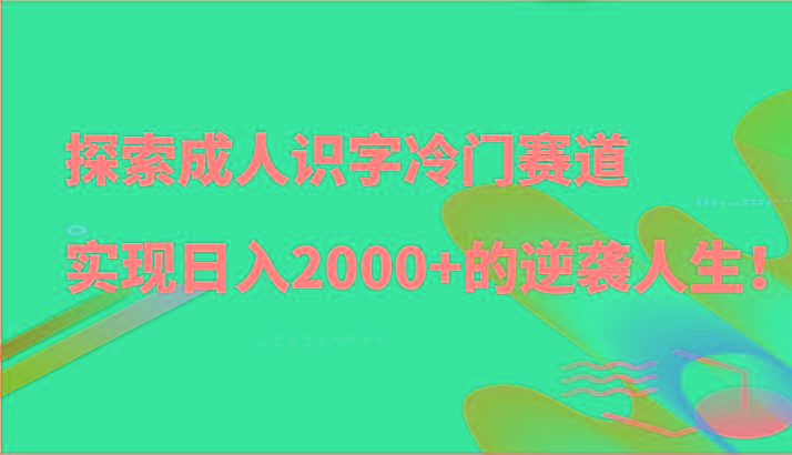 探索成人识字冷门赛道，实现日入2000+的逆袭人生！-梦想波浪