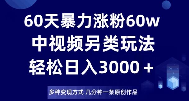 60天暴力涨粉60W，中视频另类玩法，日入3000＋，几分钟一条原创作品多种变现方式-梦想波浪