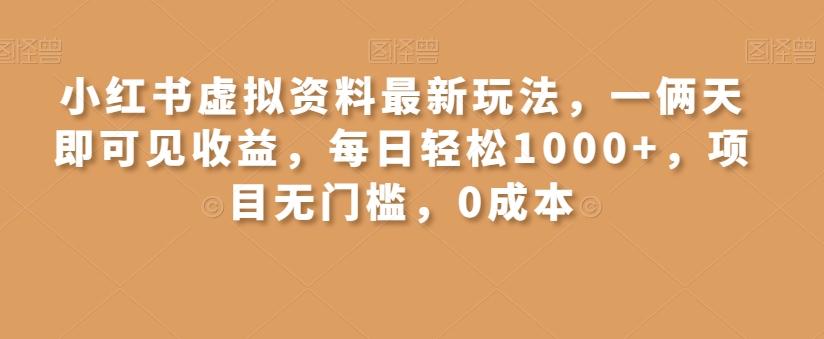 小红书虚拟资料最新玩法，一俩天即可见收益，每日轻松1000+，项目无门槛，0成本-梦想波浪