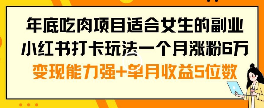 年底吃肉项目适合女生的副业小红书打卡玩法一个月涨粉6万+变现能力强+单月收益5位数【揭秘】-梦想波浪