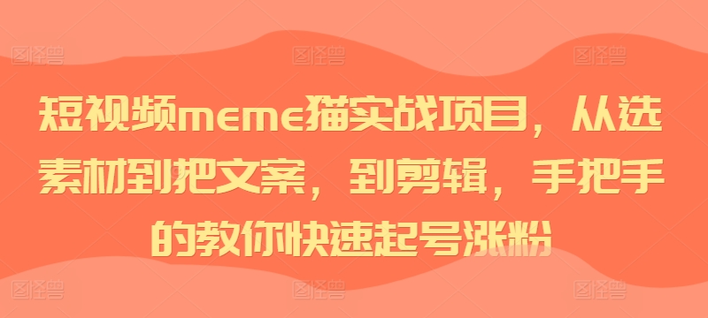 短视频meme猫实战项目，从选素材到把文案，到剪辑，手把手的教你快速起号涨粉-梦想波浪