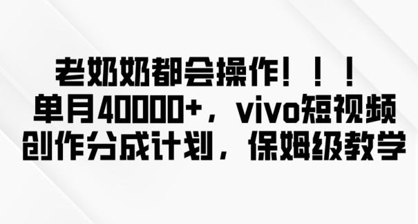 老奶奶都会操作，新平台无脑操作，单月40000+，vivo短视频创作分成计划【揭秘】-梦想波浪