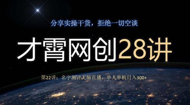 才霄网创28讲第22讲：名字测评无脑直播，单人单机日入300-梦想波浪