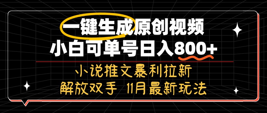 11月最新玩法小说推文暴利拉新，一键生成原创视频，小白可单号日入800+…-梦想波浪