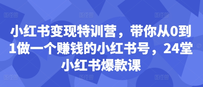 小红书变现特训营,带你从0到1做一个赚钱的小红书号,24堂小红书爆款课-梦想波浪