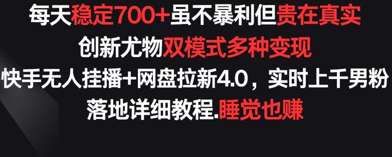 每天稳定700+，收益不高但贵在真实，创新尤物双模式多渠种变现，快手无人挂播+网盘拉新4.0【揭秘】-梦想波浪