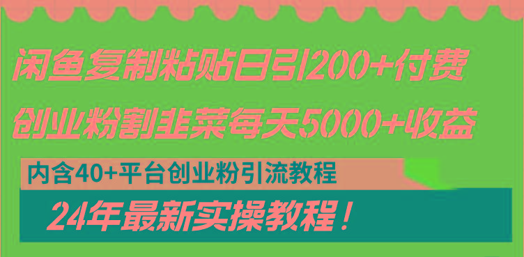闲鱼复制粘贴日引200+付费创业粉，割韭菜日稳定5000+收益，24年最新教程！-梦想波浪