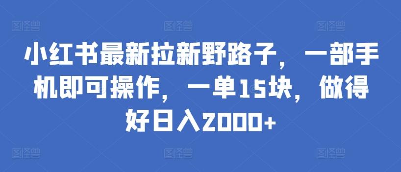 小红书最新拉新野路子,一部手机即可操作,一单15块,做得好日入2000+【揭秘】-梦想波浪