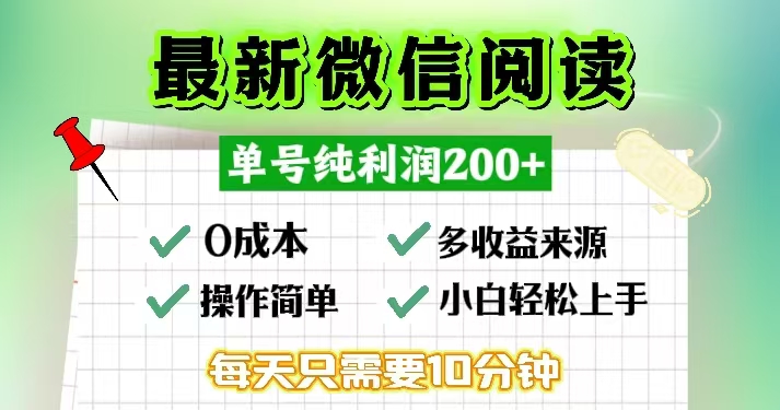微信阅读最新玩法，每天十分钟，单号一天200+，简单0零成本，当日提现-梦想波浪
