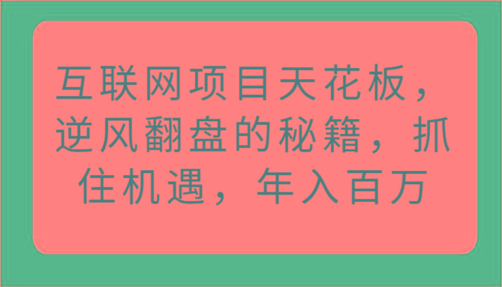 互联网项目天花板,逆风翻盘的秘籍,抓住机遇,年入百万-梦想波浪