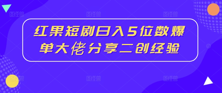 红果短剧日入5位数爆单大佬分享二创经验-梦想波浪