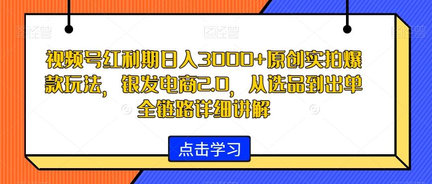 视频号红利期日入3000+原创实拍爆款玩法，银发电商2.0，从选品到出单全链路详细讲解【揭秘】-梦想波浪
