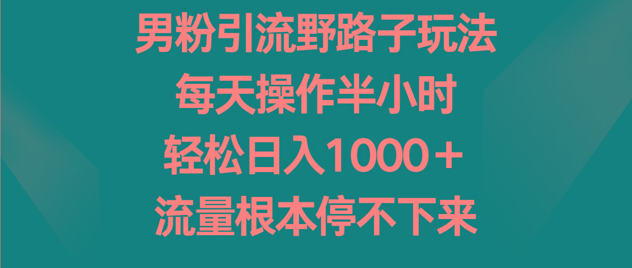 男粉引流野路子玩法,每天操作半小时轻松日入1000+,流量根本停不下来-梦想波浪